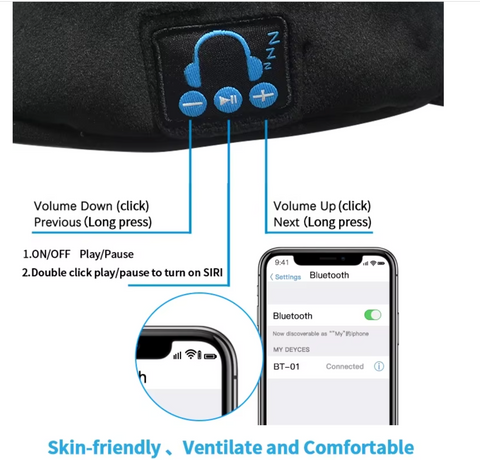 Bandeau de Sommeil Bluetooth SereniSens™ — Masque 3D Anti-Lumière avec Écouteurs Intégrés